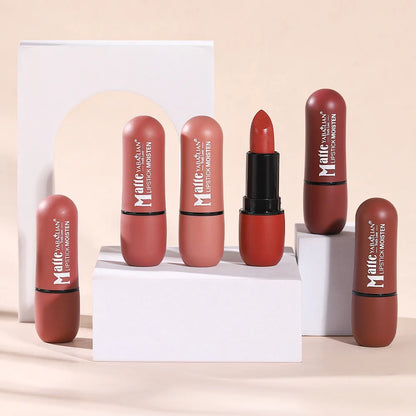 6-Color Matte Lipstick: Velvet Lip Color, Smooth, Waterproof, Long-Lasting Color Lip Makeup