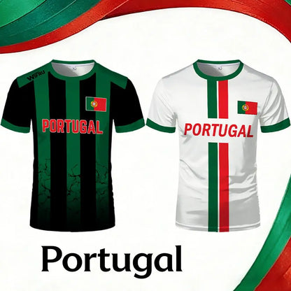 2026 New Portugal Flag Print Jersey Summer Outdoor Breathable Quick-drying Football Tee Men's And Women's Sporty Crew Neck Top