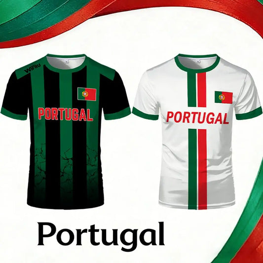 2026 New Portugal Flag Print Jersey Summer Outdoor Breathable Quick-drying Football Tee Men's And Women's Sporty Crew Neck Top