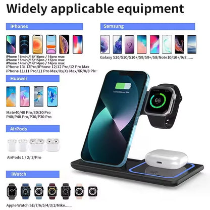 30W LED Fast Wireless Charger Stand  Foldable3 in 1 Charging Station For iPhone17- 11 Apple Watch 9 8 7 6 Airpods Pro