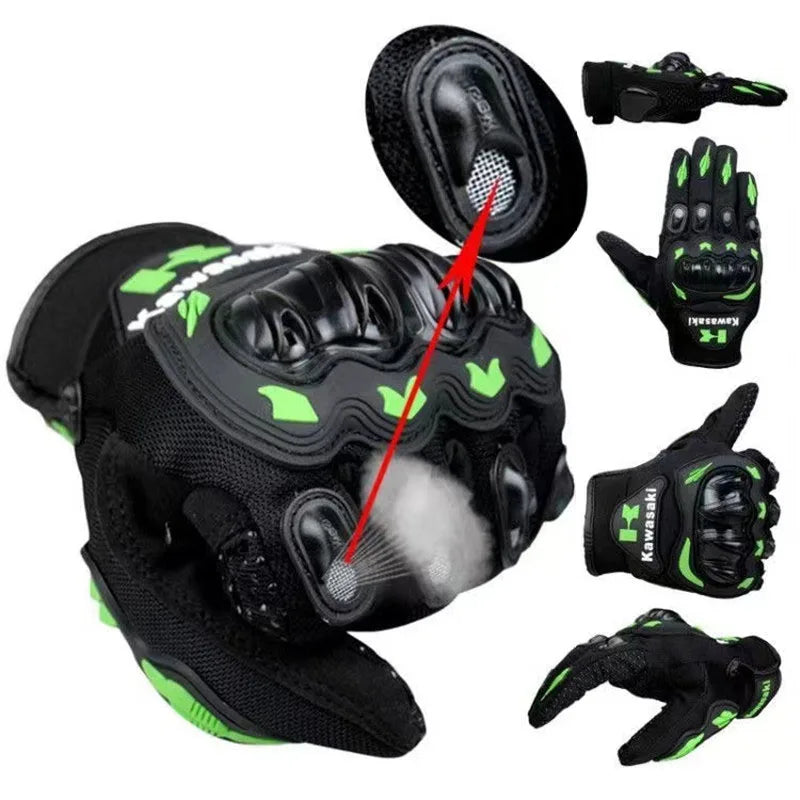 New Kawasaki Summer Motorcycle Gloves Breathable Full Finger Outdoor Sports Protection bicycle Racing Riding Gloves
