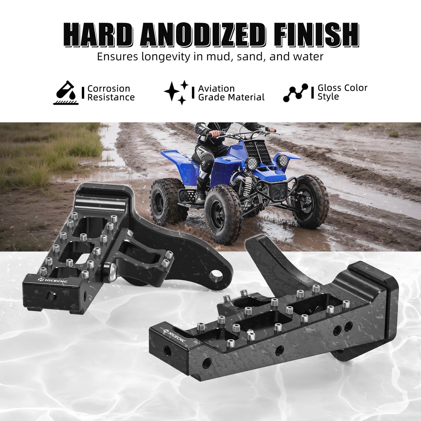 For Banshee 350 NICECNC Extended Wider Foot Pegs ATV For Yamaha Banshee 350 1987-2006 6061-T6 Aluminum 3GG-27411-01-00